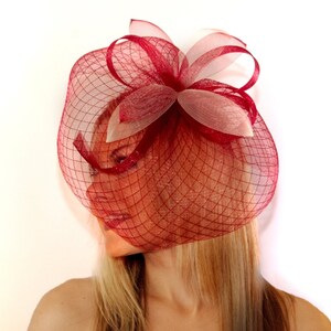 Burgundy Fascinator Hat: Wedding, Derby, Tea Party Headpiece