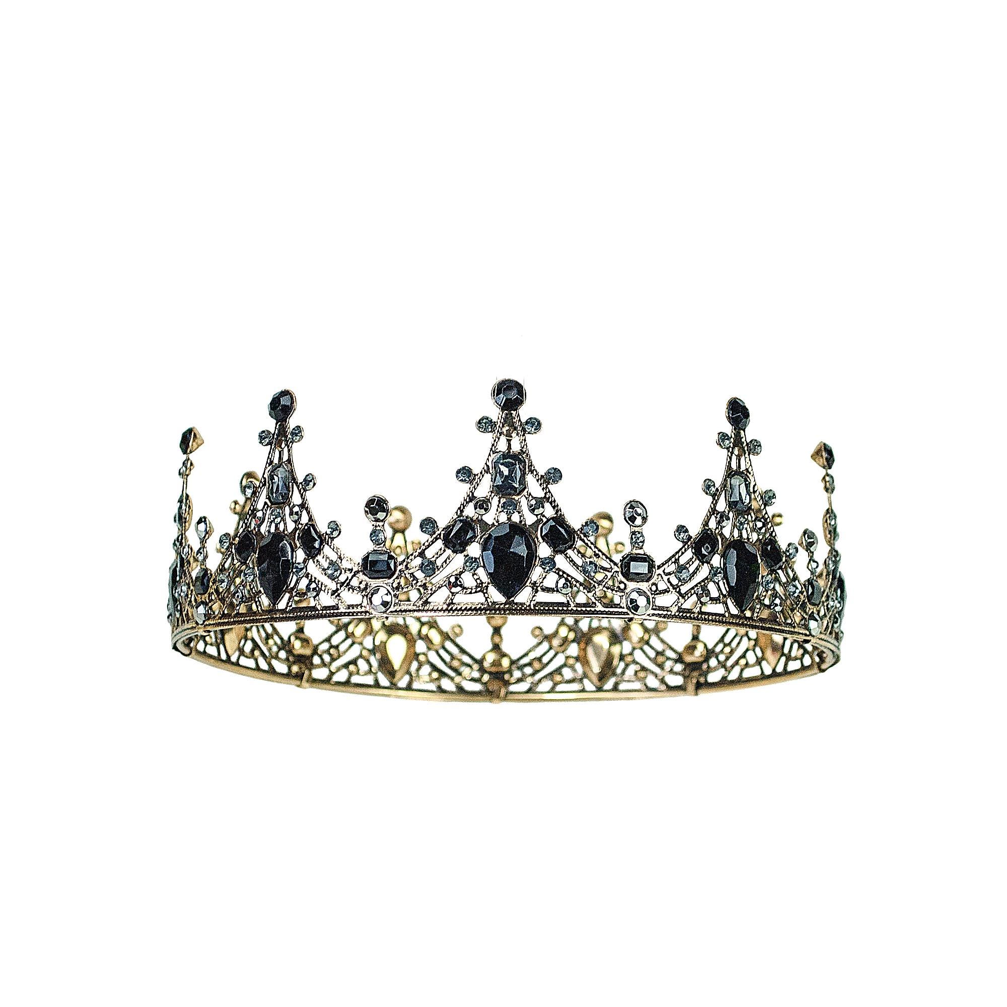 Dark Fantasy Crown: Unisex Copper Headpiece with Black Rhinestones