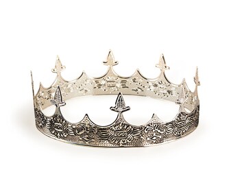 Medieval King's Crown Silver Crown for Men, Renaissance Middle Ages European Royal Highness Crown