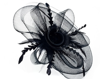 Grands chapeaux bibi noirs pour femmes « The Betty », chapeau de tea party chapeau Kentucky Derby - casque de mariage ou d'enterrement, chapeau vintage