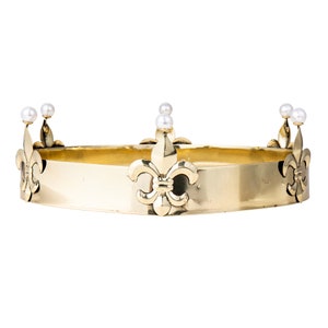 Men&#39;s Gold King Crown: Faux Pearl Fleur de Lis