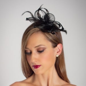 Rosalie: Vintage Inspired Black Feather Fascinator Headband, Derby Headpiece