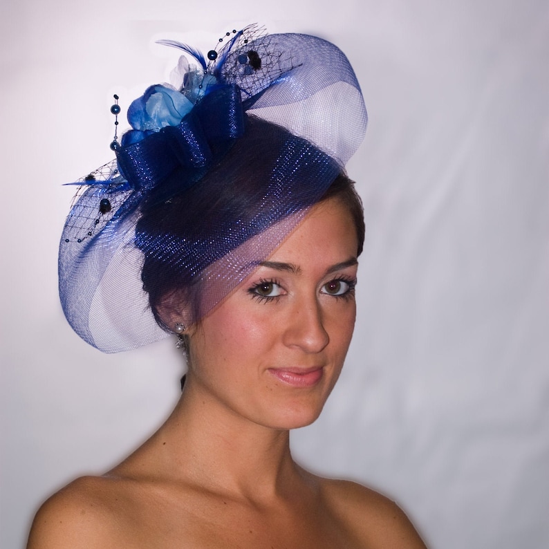Wedding Headpiece Vintage Party Hat Parades of Blue Fascinator Derby Hat Hatinator Cocktail Hat