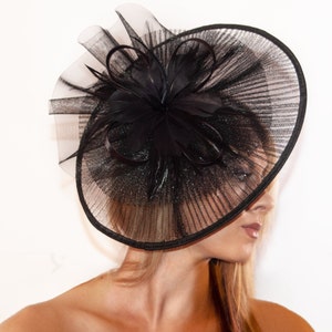 Large Saucer Fascinator: Feathered Derby Hat, Cocktail Party Headpiece