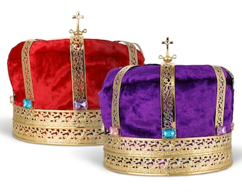 Prom King's Crown for Men in Gold with Jewels - Royal Purple or Regal Red Cap - Renaissance Headpiece for King Costumes, Medieval Cosplay