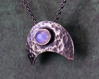 Dark silver viking lunula pendant with Moonstone, handmade