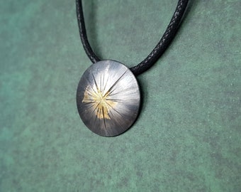 Silver winter golden star pendant, handmade