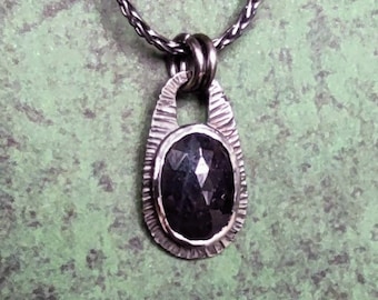 Dark silver pendant with rosecut Sapphire, hand made