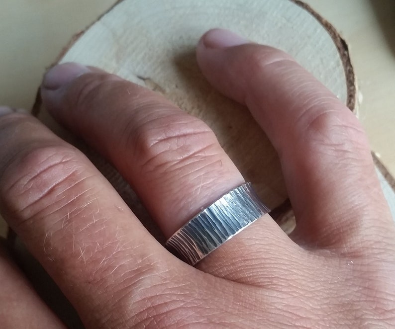 Hollow silver ring with hammered structure mm size image 5