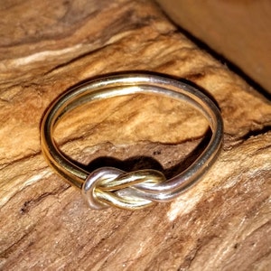 Gold and Silver love knot ring, handmade