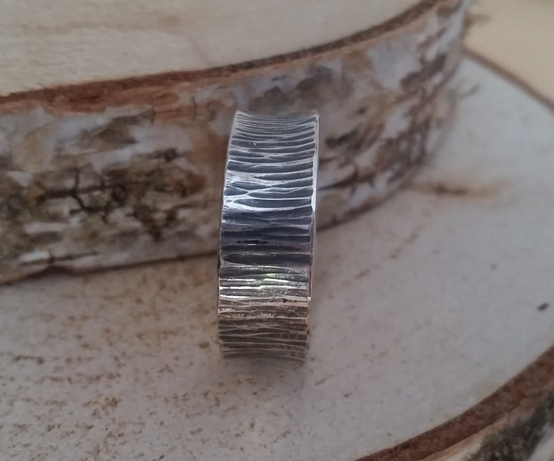 Hollow silver ring with hammered structure mm size image 2