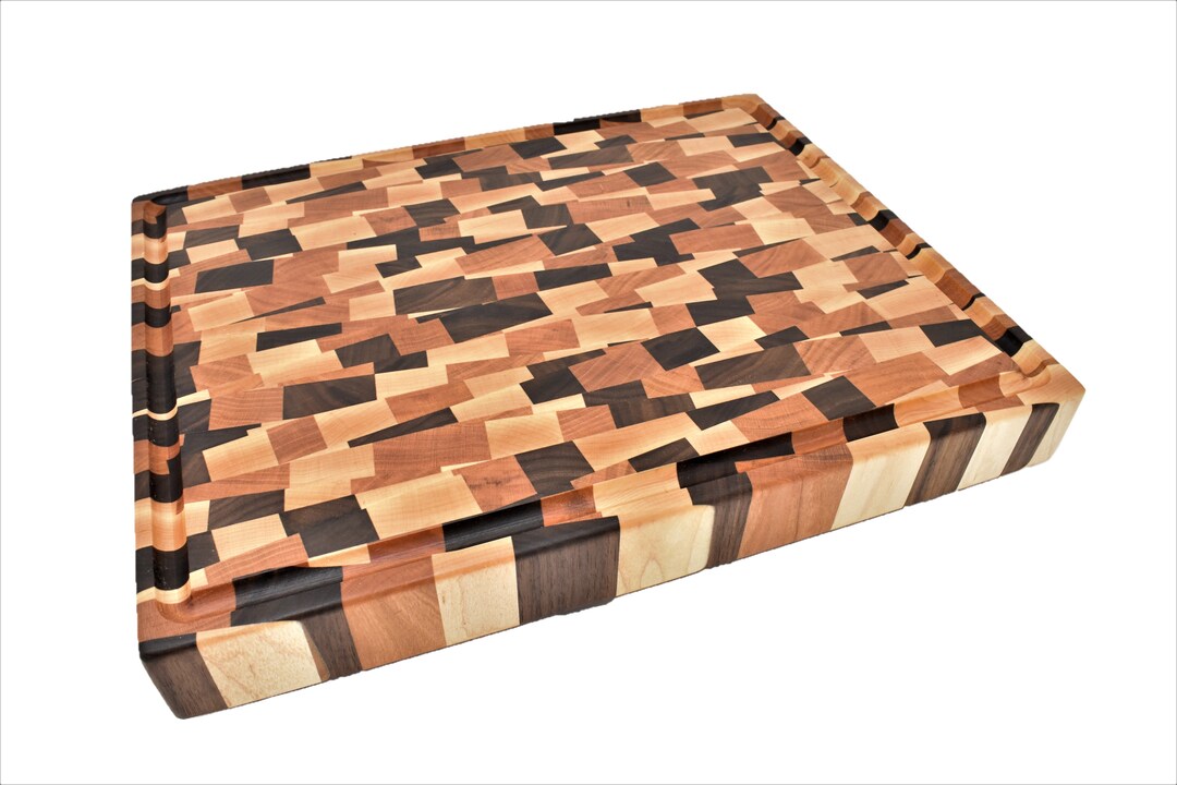 Random Pattern End Grain Cutting Board Juice Groove Optional Etsy