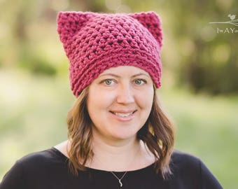 cat Hat Adult Women/'s Pink Raspberry Pussy Hat women/'s March Pussyhat Kitty Beanie