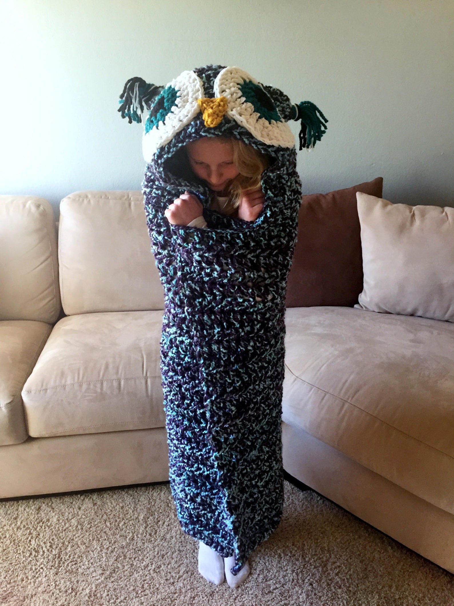 Hooded Owl Blanket Owl Hood Crochet Blanket Handmade Etsy