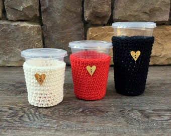 Iced Coffee Cozy, Crochet Coffee Cozies, Cold Coffee Sleeve, Galentines Day Gift, Tea Cozy, Reusable Coffee Sleeve, Teacher Christmas Gift,