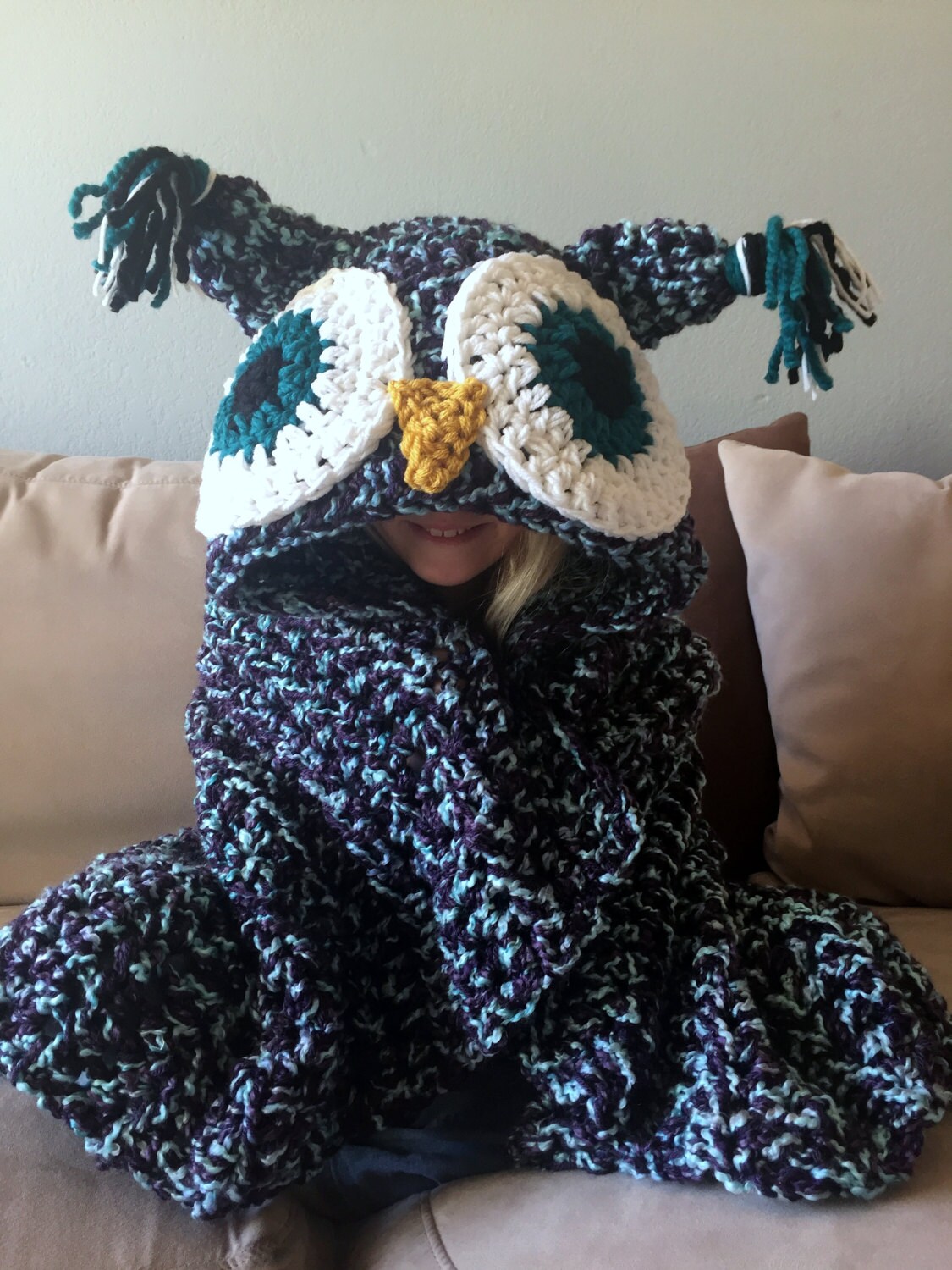 Hooded Owl Blanket Owl Hood Crochet Blanket Handmade Etsy