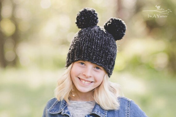 Black Double Pom Hat Double Pom Pom 