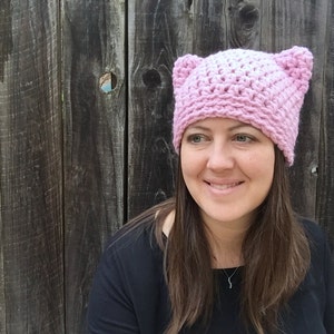 Pink Pussyhat, Pussycat Hat, Pussy Hat, Pink Cat Hat, 2019 International Womens Day, Woman March, Feminist Beanie, Crochet Pussyhat Knit Hat image 1