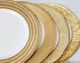 Large Gold Rim Chargers from Michael Wainwright - Mix Matched set of 4
