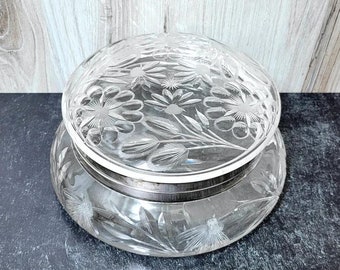 Cut Crystal Glass and Silver Dresser Box - CF Monroe Co American Brilliant Period (see condition note)