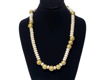 Natural Riverstone and Primitive Brass Bead Necklace