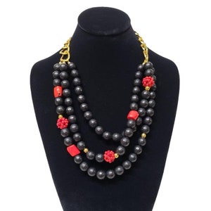Black Onyx Triple Strand Necklace Black Red and Gold Jewelry image 1