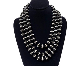 Onyx and CZ Triple Strand Necklace 26"