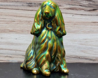 Zsolnay Eosin Dog Cocker Spaniel Green Bronze - Hungarian Art Pottery