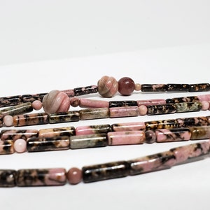 Pink Black Rhodonite Spaghetti Necklace Multistrand Polished Stone Necklace image 3