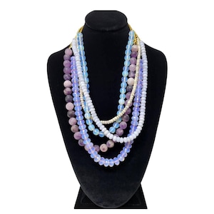 Collier multirang améthyste, opale et jade - Bijoux lavande et jade