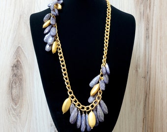 Purple Quartz and Vermeil Bead Necklace Asymetrical - 27 inches