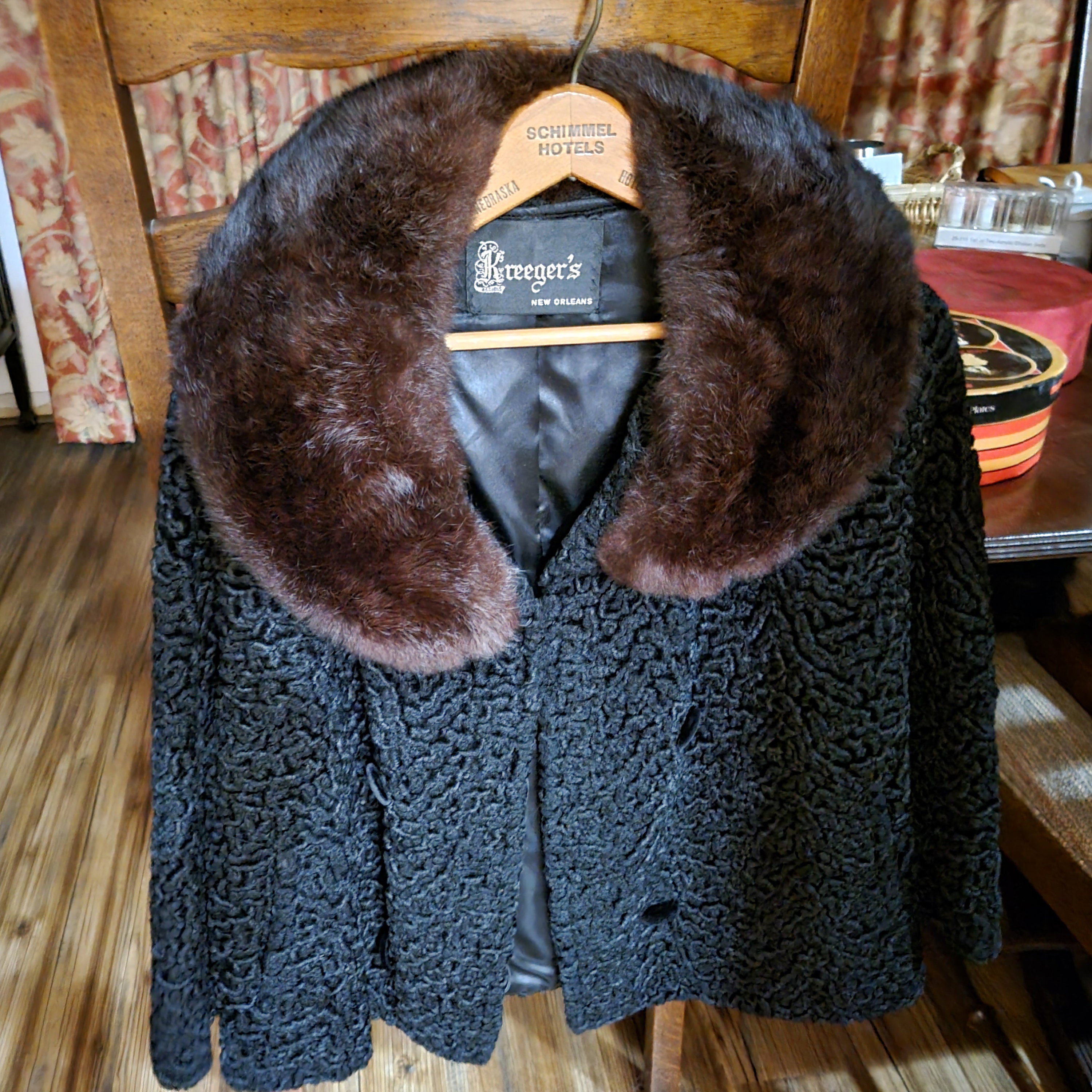 Vintage Curly Wool Coat With Fur Collar Black Curly Lambswool M L Kreegers New Orleans Etsy Canada