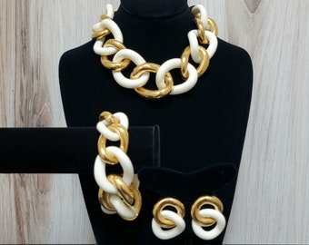 Vintage Givenchy Oversized Curb Link Necklace, Bracelet and Earrings