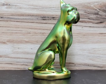 Zsolnay Eosin Boxer Bulldog Green Gold - Hungarian Art Pottery