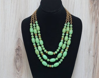 Chrysoprase Triple Strand Necklace - One of a Kind