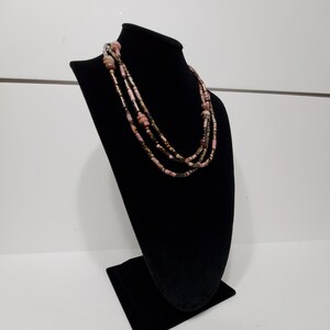 Pink Black Rhodonite Spaghetti Necklace Multistrand Polished Stone Necklace image 4