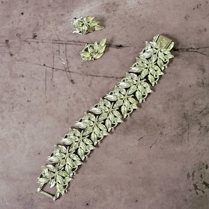 Coro Silver Bracelet and Earrings, Vintage Garden Jewelry