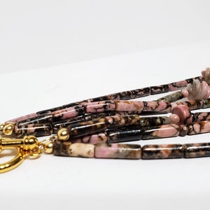 Pink Black Rhodonite Spaghetti Necklace Multistrand Polished Stone Necklace image 6