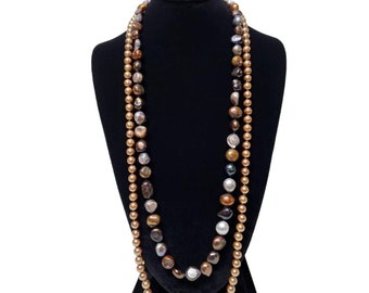 Freshwater Pearl Necklaces Pair - Dyed Bronze and Gray Pearl Jewelry