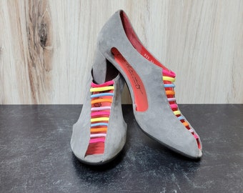 Gray Suede Cutout Pump with Colorful Detail - Womens EU41