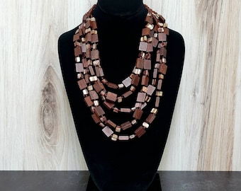 Draped Wood and Mother of Pearl Necklace