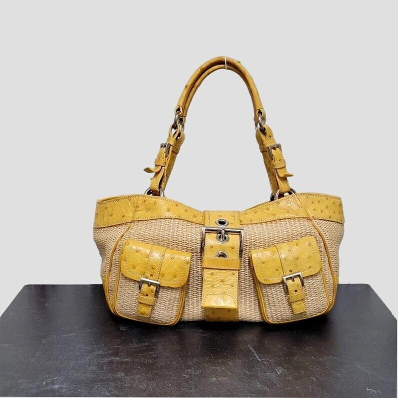Hermes Yellow Ostrich Leather Small Top Handle Satchel Shoulder Bag