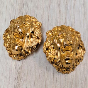 Lion Head Vintage Pierced Earrings, 3D Face, Lightweight