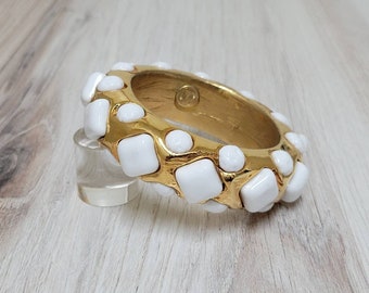 Vintage Dominique Aurientis Gold and White Small Bangle Bracelet - Fine French Costume Jewelry
