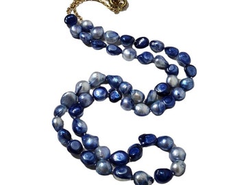 Baroque Pearl Necklace - Tie Dye Blue - 35 inch