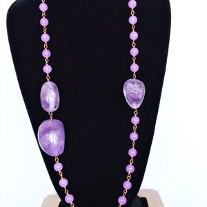 Amethyst and Jade Long Necklace - One of a Kind Fashion Jewelry