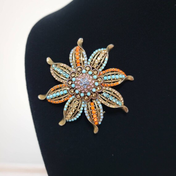 Vintage brooch, colorful rhinestones - Gem
