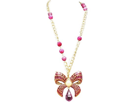 Vintage Scaasi Pin Necklace - Gold and Pink Lucite
