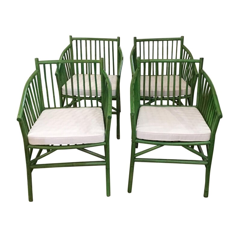 Modern Bamboo Wide Seat Chairs Set of 4 Green Bamboo Dining | Etsy