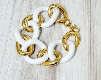 Kenneth Lane KJL Large Gold and White Link Bracelet